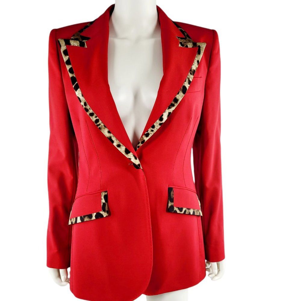 Dolce & Gabbana Red Leopard Trim Blazer